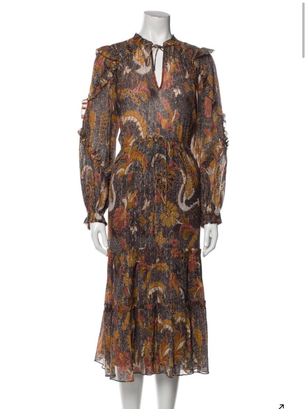 Ulla Johnson Long Sleeve Floral Midi Dress in Multi-Color